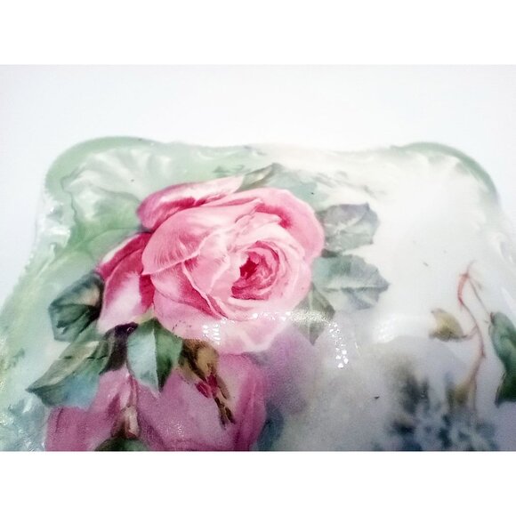 Trinket Box R&S Germany Vintage Pink Roses Green Leaves Jewelry Stamped 5.5 In - Picture 14 of 15